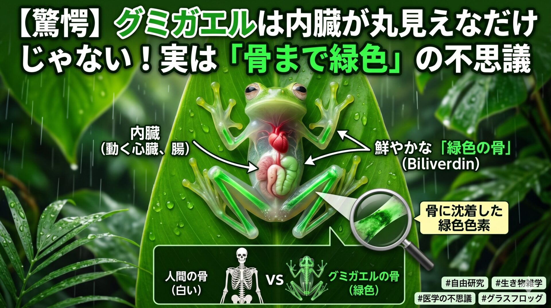 【驚愕】グミガエルは内臓が丸見えなだけじゃない！実は「骨まで緑色」の不思議