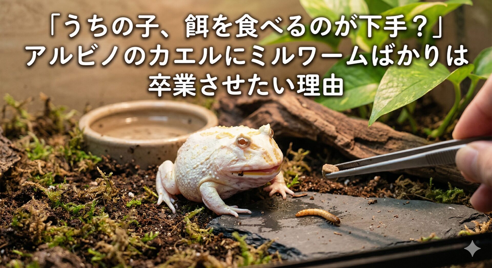 「うちの子、餌を食べるのが下手？」アルビノのカエルにミルワームばかりは卒業させたい理由